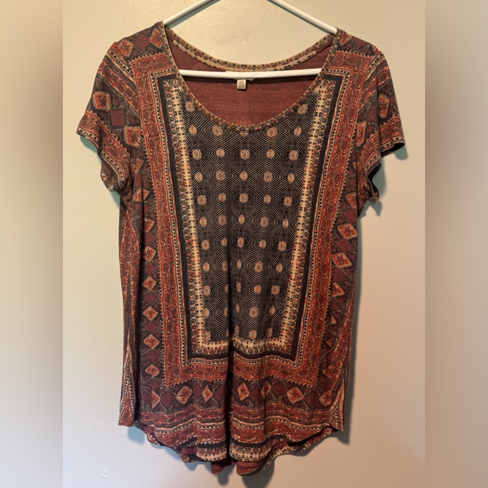 Lucky Brand Red and Black Patterned Blouse